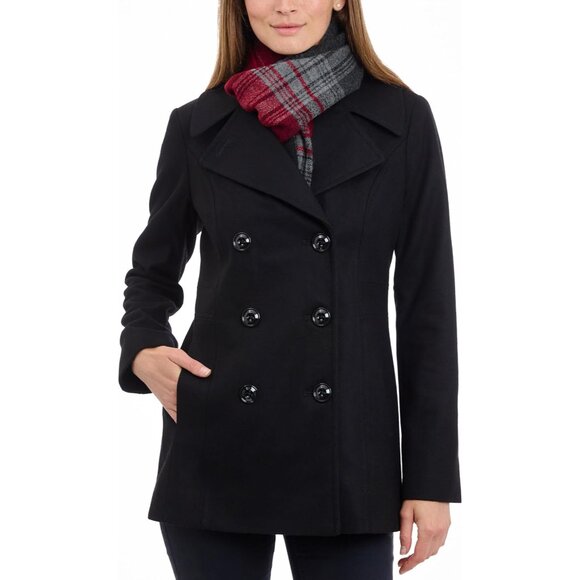 Women's Plus-Size Double Breasted Peacoat with Scarf